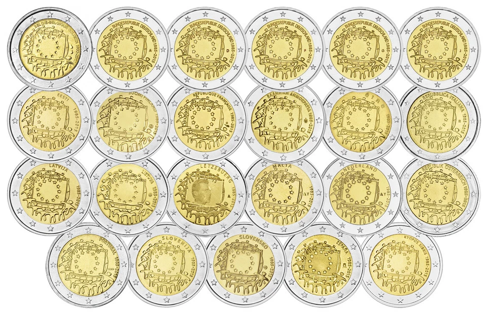 2 EURO "30 JAHRE  EUROPAFLAGGE" 2015 bankfrisch ALLE 23 MÜNZEN (mit BRD) - Bild 1 von 1