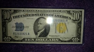 FR-2309 $10 1934 A Silver Certificate North Africa Uncirculated Yellow Seal.