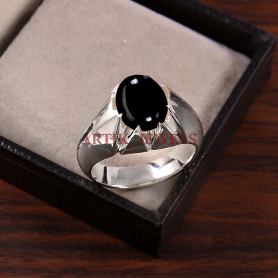 Gem Stone King 925 Sterling Silver Black Onyx Engagement Ring For Women (1.13 Cttw, Oval 7X5MM, Gemstone Birthstone, Available In Size 5, 6, 7, 8, 9