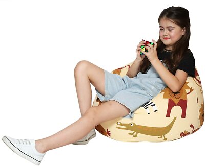 Stuffed Animals Bean Bag Chair Cover Zipper Bag X-Large Safari Animals Pattern