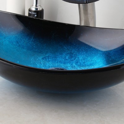 Blue Tempered Glass Bathroom Sink Combo - Modern Vessel Sink, Matte