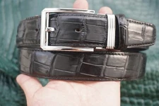 W 1.3" - Black Real CROCODILE Belly LEATHER Skin Men's Belt #D38