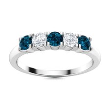 Five Stone Round London Blue Topaz 925 Sterling Silver Half Eternity Women Ring