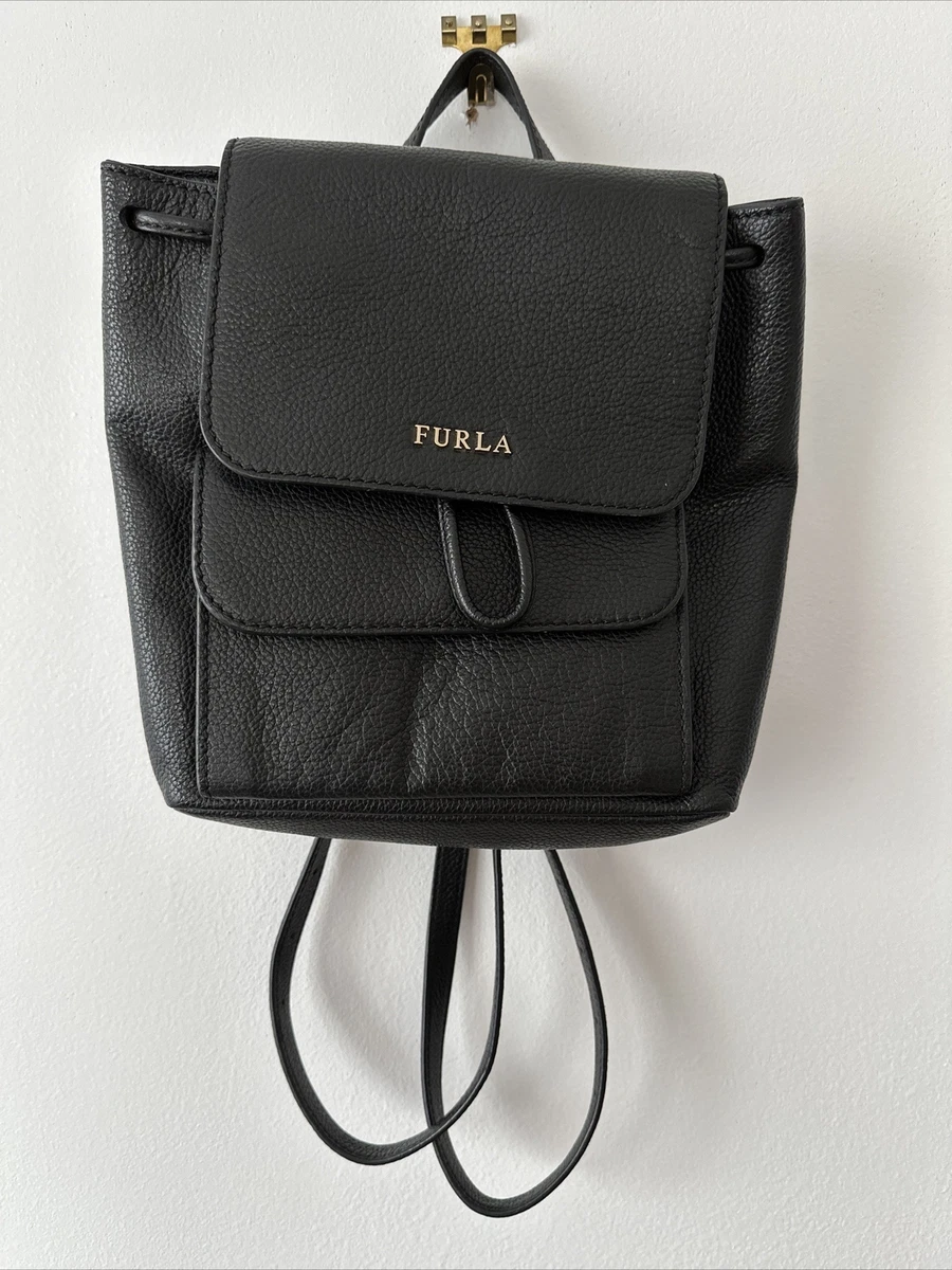 Furla backpack bag, 10”x7”x2.5”, black/red with side zipper. Pre-owned Furla Leather Exterior Backpack Bags & Handbags for Women  main image 4