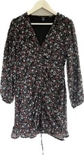 New Look Petite Floral Ruched Front Knee Length Dress with Long Sleeves UK 10