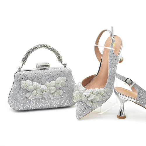 African Italian With Matching Bag Wedding Shoes And Bag Set Sandals Bridal Shoes - Picture 15 of 25