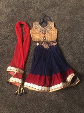New Infant Baby Toddler Girls Indian Lengha Blue and Red Wedding Outfit 2T
