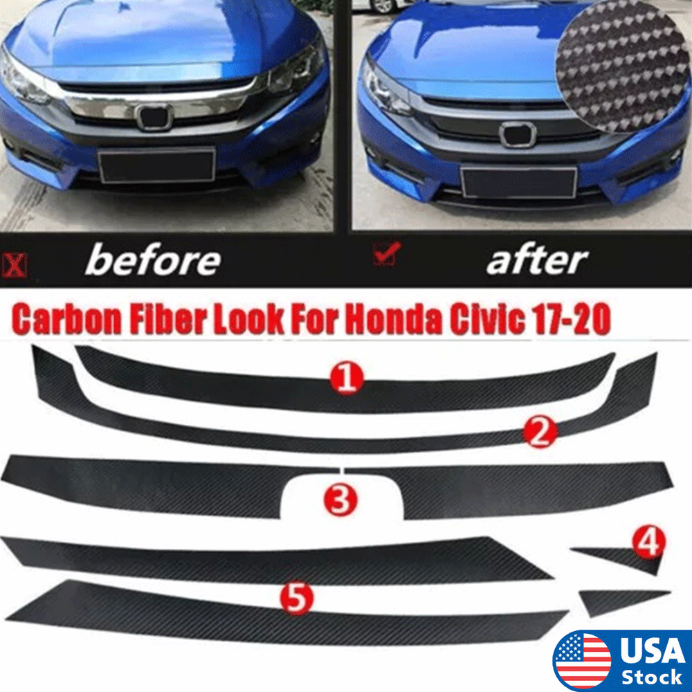 2017-2020 Honda Civic Carbon Fiber Hood Grille Bumper Trim Stickers