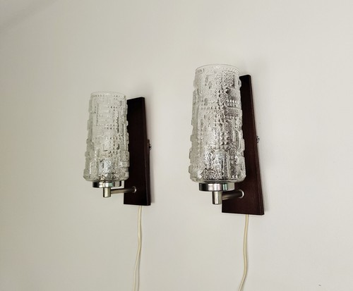 Vintage pair of sconces / wall lights, mid century, teak and brass, Swedish - Picture 4 of 9