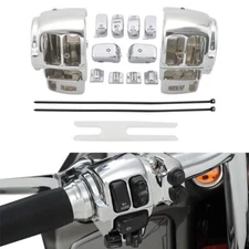 Chrome Hand Switch Housing Covers+10pcs Button Caps for Harley Touring 1996-2013