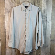 Lands End Size 17-34 Yellow  Blue Check Long Sleeve 1 Pocket Button Down Shirt