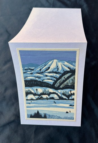 ORIGINAL JAPANESE WOODBLOCK PRINT JAPANESE VILLAGE IN THE SNOW- TIPED TO CARD - Picture 2 of 2