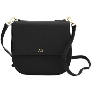 Personalised Monogrammed Genuine Leather Cross Body Bag - Black