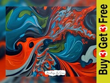 Vibrant Orange And Blue Swirls Impasto Style Painting Print 5"x7" on Matte Paper