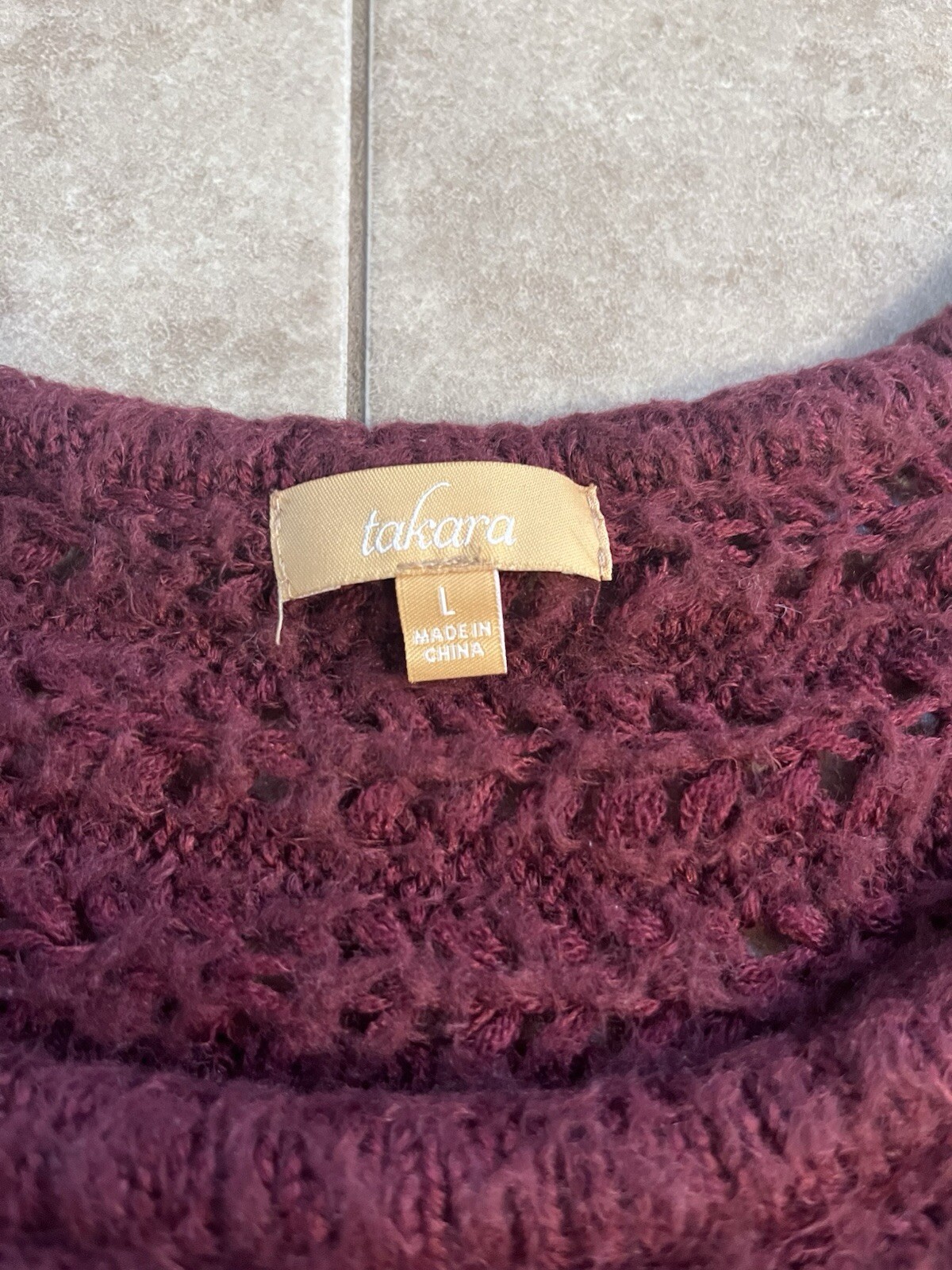 Takara Burgundy Knit Sweater Large Fuzzy 