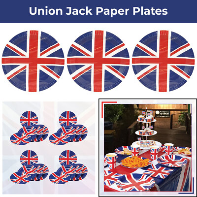 VE DAY UNION JACK STRASSENPARTY PARADE PICKNICK ESSEN GESCHIRR PAPPTELLER 9''