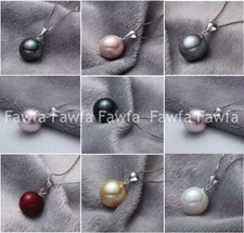 Genuine 8 Colors 14/16mm South Sea Shell Pearl Round Beads Pendant Necklace 17''