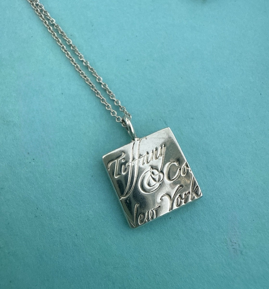Tiffany & Co. Silver Fifth Ave Flagship Wavy Square Pendant Charm