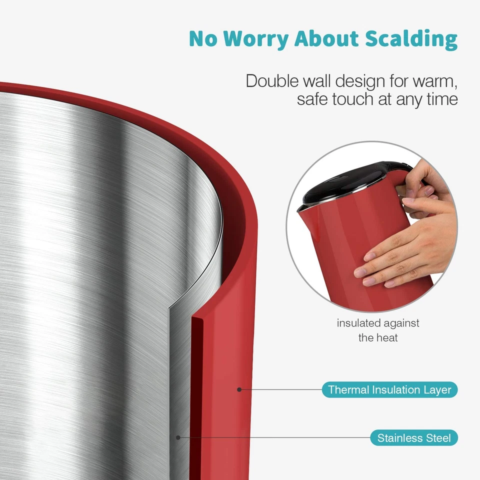 Hervidor de agua eléctrico de doble pared de acero inoxidable original Secura SWK-1701DB Foto 4 de 4