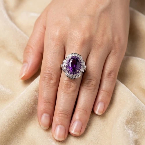 925 Sterling Silver White Gold Halo Rings Twinkling Lavender Violet Sapphire 8Ct