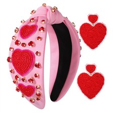 Heart Headband Red Beaded Knotted Women Valentines Day Hair Accessories Gift