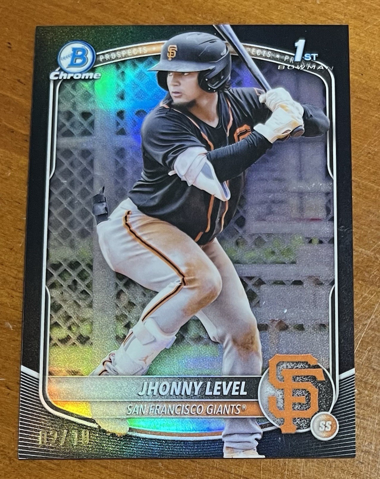 Jhonny Level 2025 Bowman Chrome 1st Black Refractor SSP #02/10 Giants