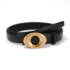 's Elegant Casual Genuine Leather Belt with Matte Oval Vintage Gold Buckle fo...
