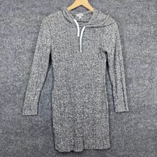J for Justify Womens Gray Ribbed Knit Long Sleeve Hooded Mini Dress Size L