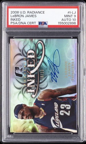 2008 UD RADIANCE INKED #I-LJ LEBRON JAMES 18/23 PSA 9 AUTO 10