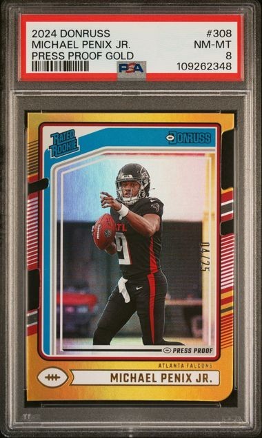 2024 Panini Donruss Rated Rookie Michael Penix Jr. Die Cut Gold Press Proof /25
