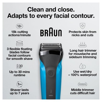Braun Series 3 3010s Wet & Dry Rechargeable Men's Electric Shaver