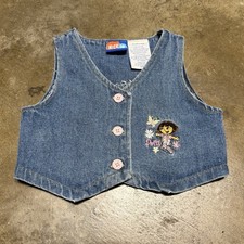 Vintage Kids Youth Y2K Nick Jr Dora The Explorer Denim Vest 24M