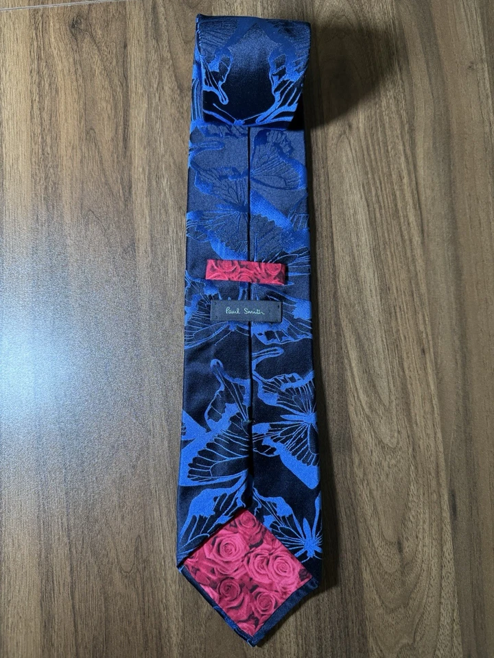 Corbata Paul Smith London 100 % seda azul mariposa rojo rosa patrón Foto 4 de 4