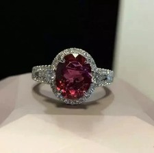 2Ct Oval Lab Created Pink Tourmaline Halo Engagement Ring 14K White Gold Plated