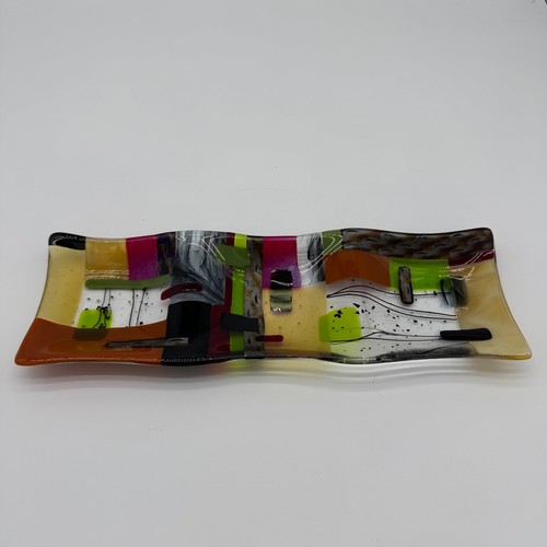 Lauren Goldfield '92 Fused Art Glass Tray Plate Colorful Abstract Design Devided - Picture 3 of 13