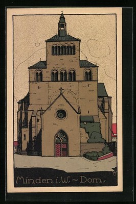 Stone print postcard Minden i.W., Cathedral 
