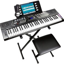 61 Key Digital Piano Kit with Stand Bench Headphones Apps Beginner