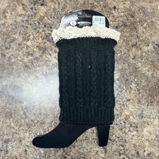 Icon Collection Black Cable Knit Boot Toppers Ivory Lace Trim Women's Size L
