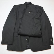 Vtg 90s USA Made 42S 34x30 Green Striped 100% Wool Strong Shoulder Mens Suit