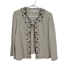 St John Tweed Evening Cardigan Jackets Beige Black Embellished Santana Knit Sz 8