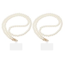2Pcs Phone Lanyards, 35" Cellphone Pearl Chain with Tether Tabs  Gold Clasp