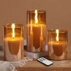 Gold Glass Flameless Pillar Candles with Remote, Flickering Christmas LED Can...