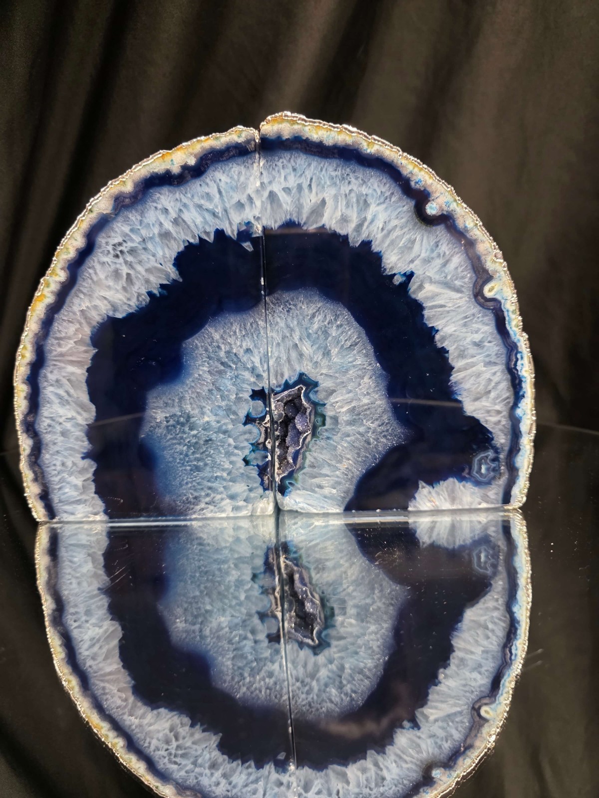 Blue Agate Silver Edge Microcrystalline Quartz Premium Bookends 2 Handpicked
