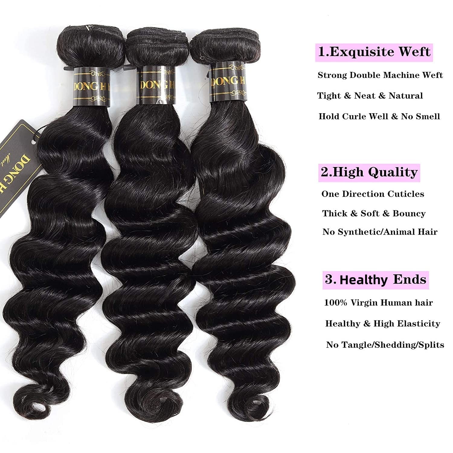 Dong H Hair Loose Deep Wave Bundles 100 Unprocessed Peruvian Virgin ...