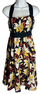 Moulinette Soeurs Anthro Silk Dress 4 Tiger Lilly Floral Halter Dress Fit Flare