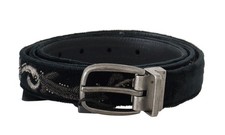 Dolce&Gabbana Men Black Cotton Royal Bee Embroidery Belt Waist Strap