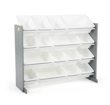 Humble Crew Kids Toy Storage Organizer with 16 Plastic Storage Bins, Grey/White