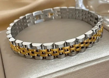 Braccialetto Argento/Oro Alto Qualità Acciaio Inox Classico Uomo DONNA Gioielli