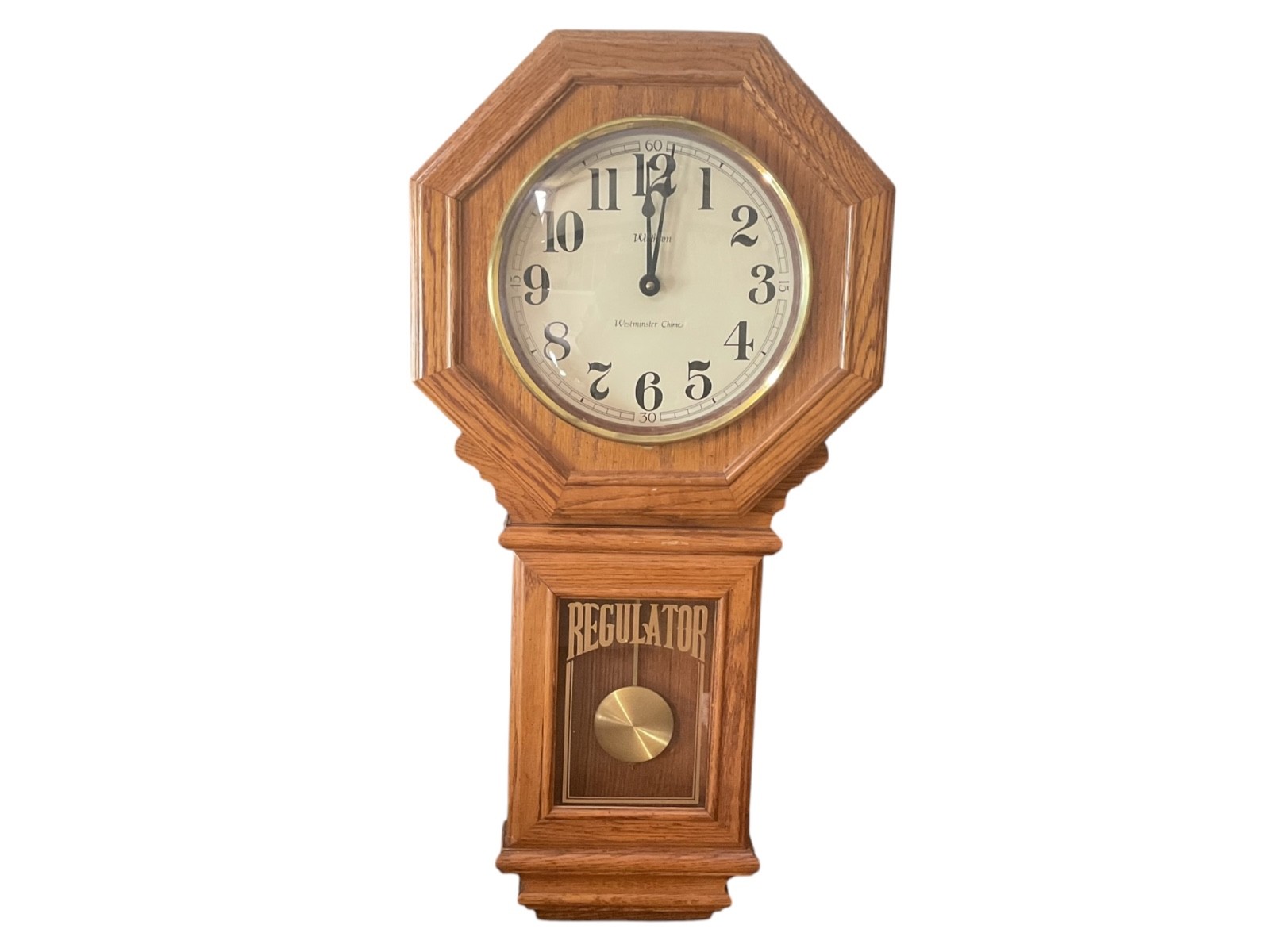 Vintage Waltham Regulator Wall Clock Westminster Chime Model 6329 Oak Wood Quart