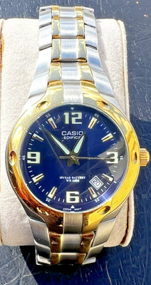 Casio Men's Edifice EF-106 Stainless Steel Watch Blue Dial Water Resistant(696)